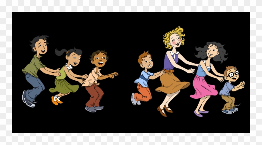 Auntie P And Kids Bunny Hopping Clipart