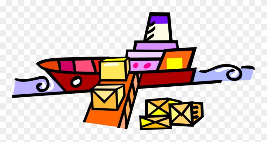 Vector Illustration Of Cargo Ship Or Freighter Ship Clipart