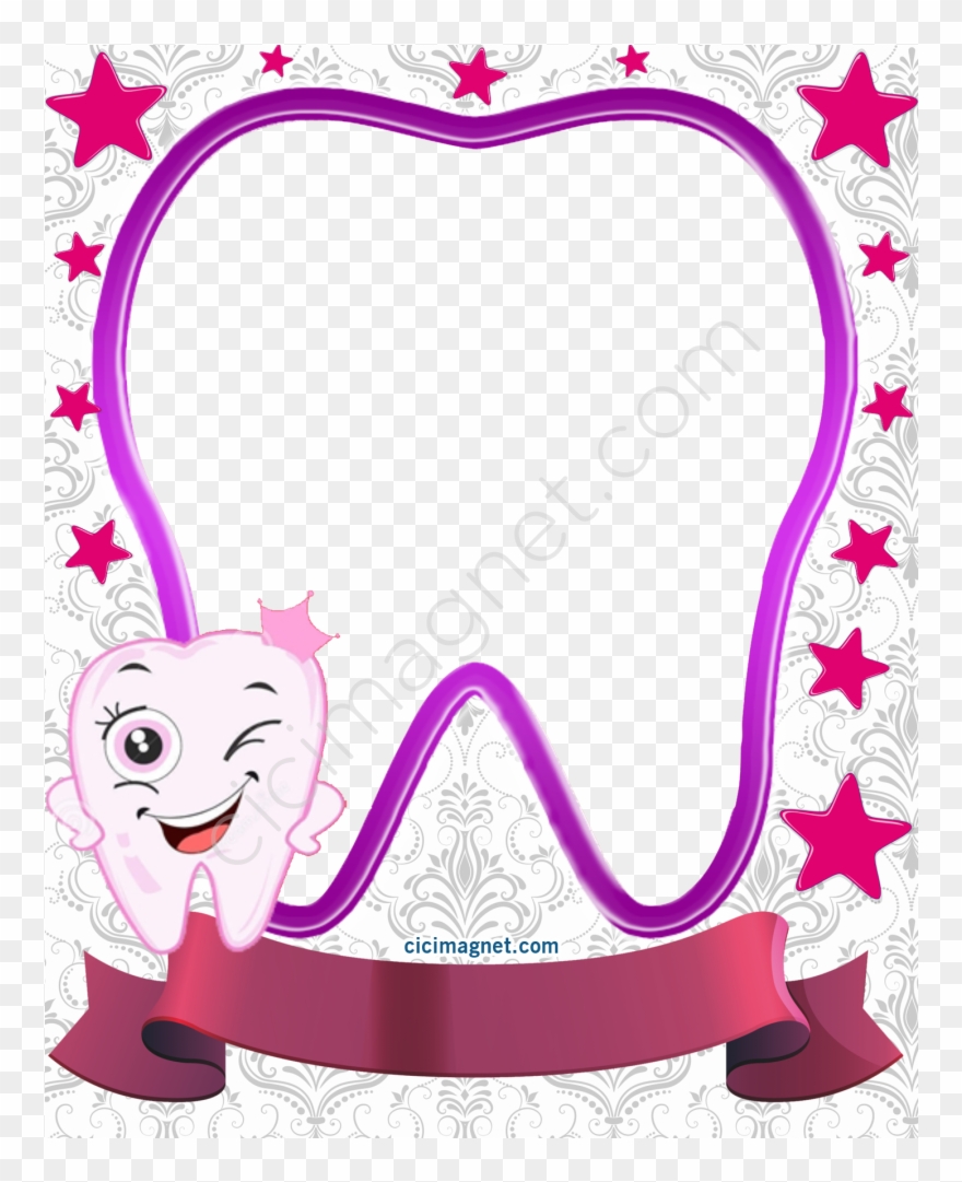 Pembe Yıldızlar Ve Diş Çerçeveli Kız Bebek Diş Magneti Clipart