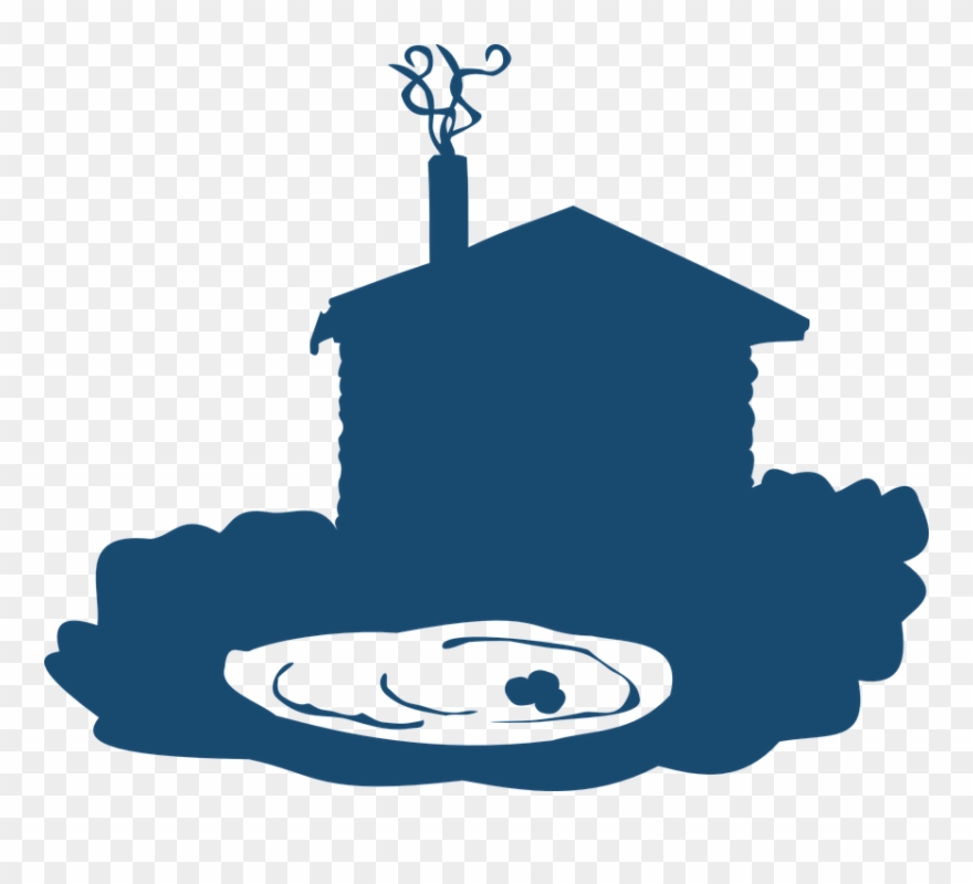 Blockhouse, House, Pond, Sauna, Silhouette, Blue Clipart