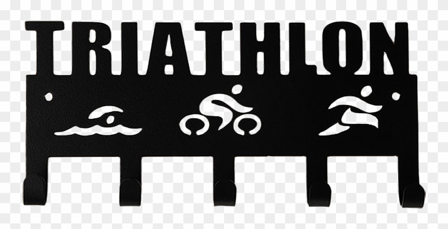 Triathlon Word Swim Bike Run Cutouts Black 5 Hook Medal Clipart