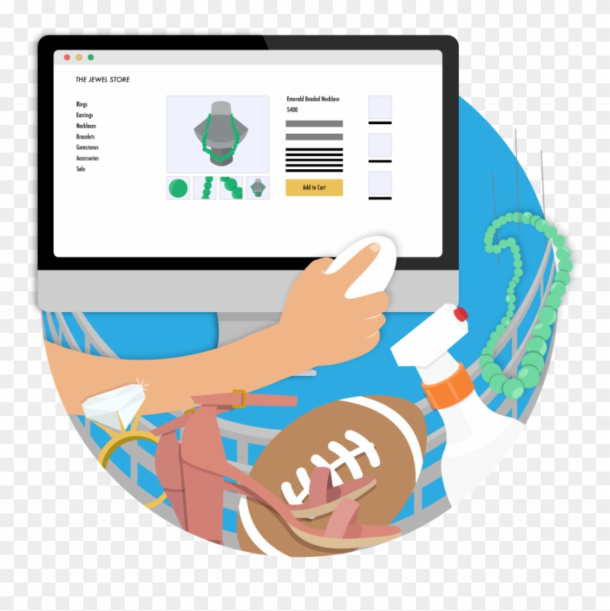 Woman Shopping For Jewelry On Her Desktop Computer Clipart