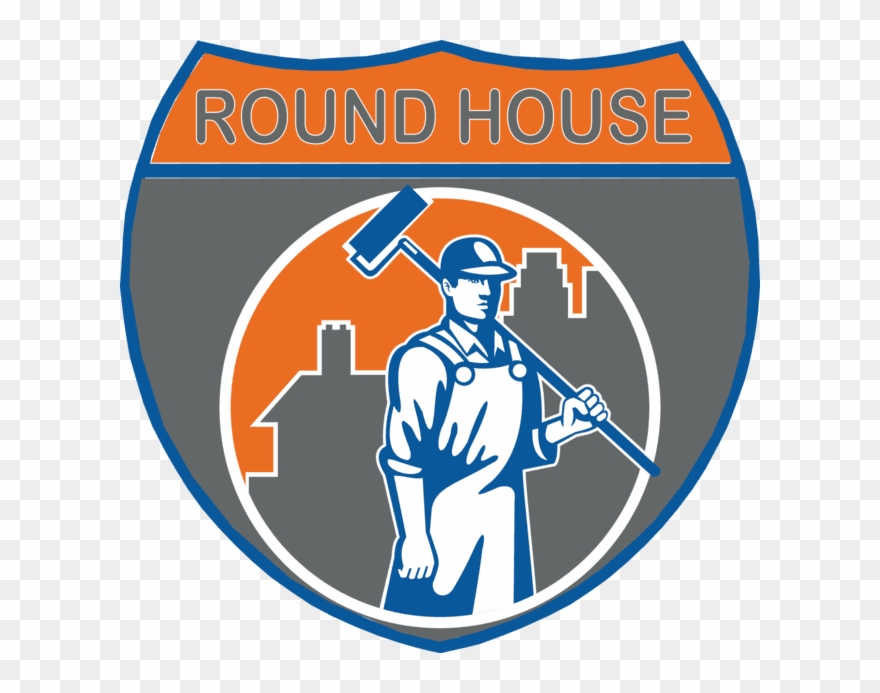 Round House Logo Man With Drywall Tool Clipart