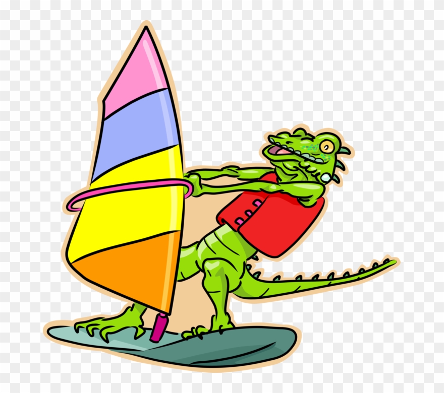 Vector Illustration Of Windsurfer Lizard Iguana Windsurfing Clipart
