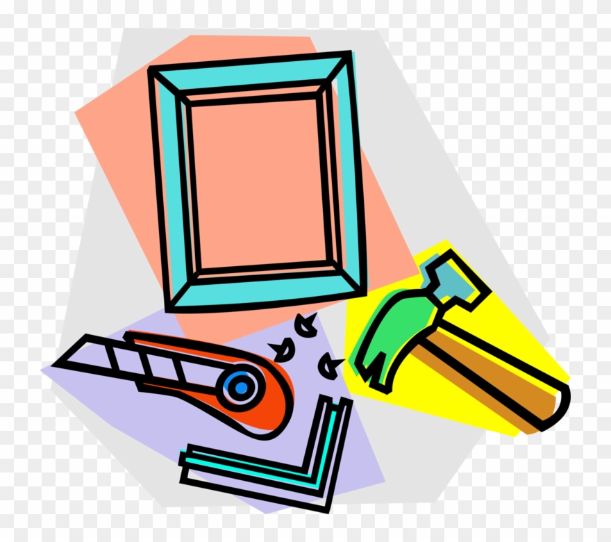 Vector Illustration Of Picture Frame And Framing Tools Clipart