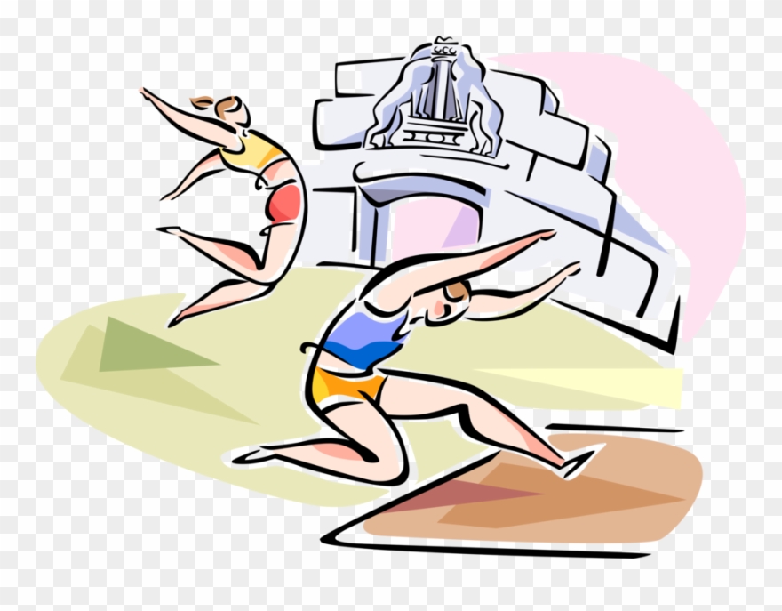 Vector Illustration Of Track And Field Long Jumpers Clipart