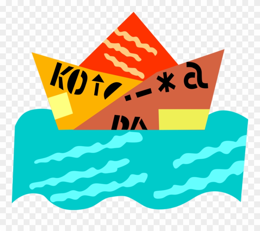 Vector Illustration Of Toy Paper Boat Floats On Water Clipart