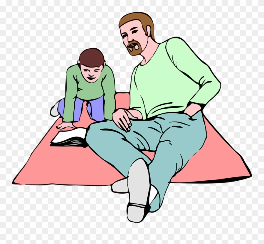 温馨卡通手绘父亲给女儿讲故事父亲节素材 Clipart