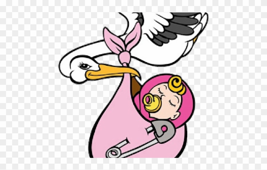 Stork Carrying Baby Girl Clipart