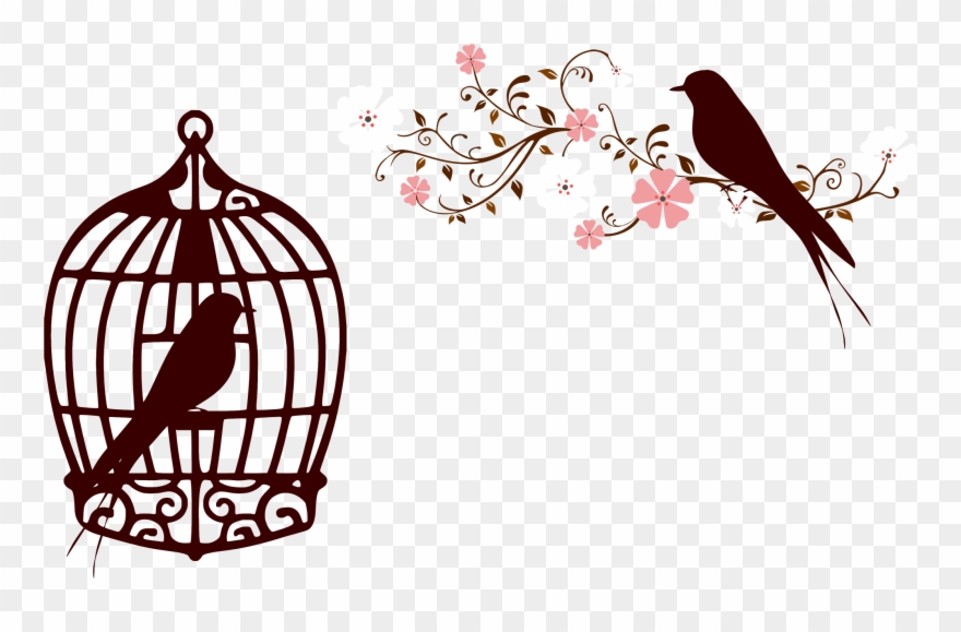 Clipart Wedding Bird - Bird In Cage Silhouette - Png Download