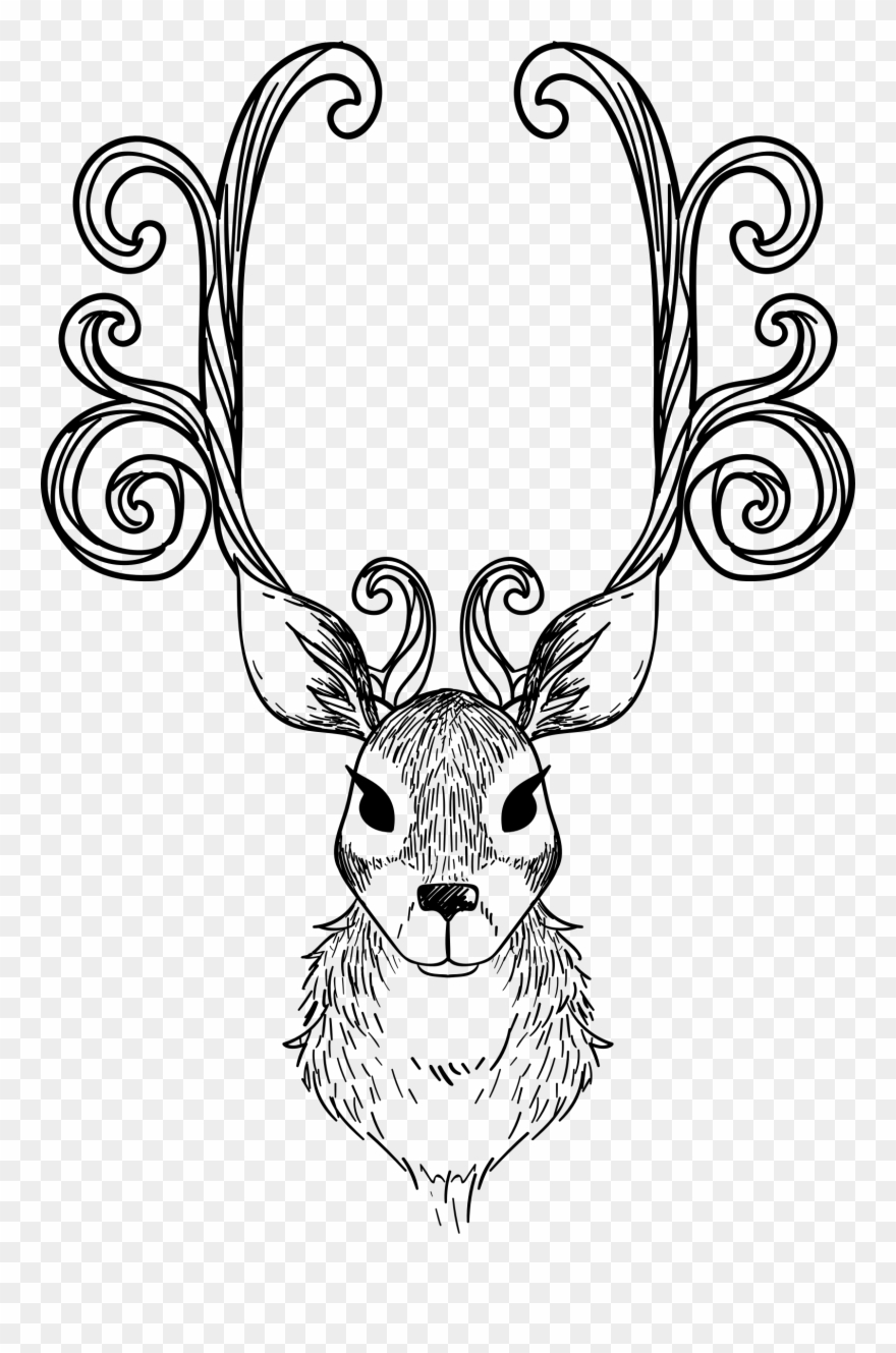 Reindeer Head Line Art Clipart