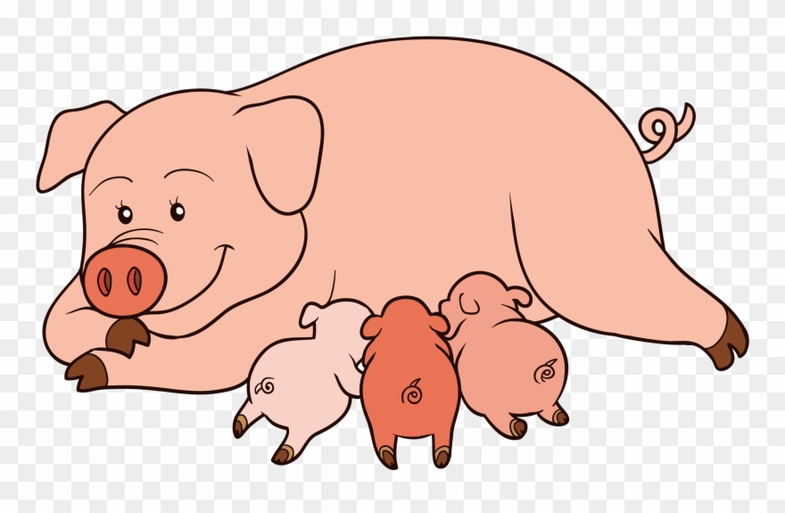 Pinterest Clip Art - Pig With Piglets Clipart - Png Download