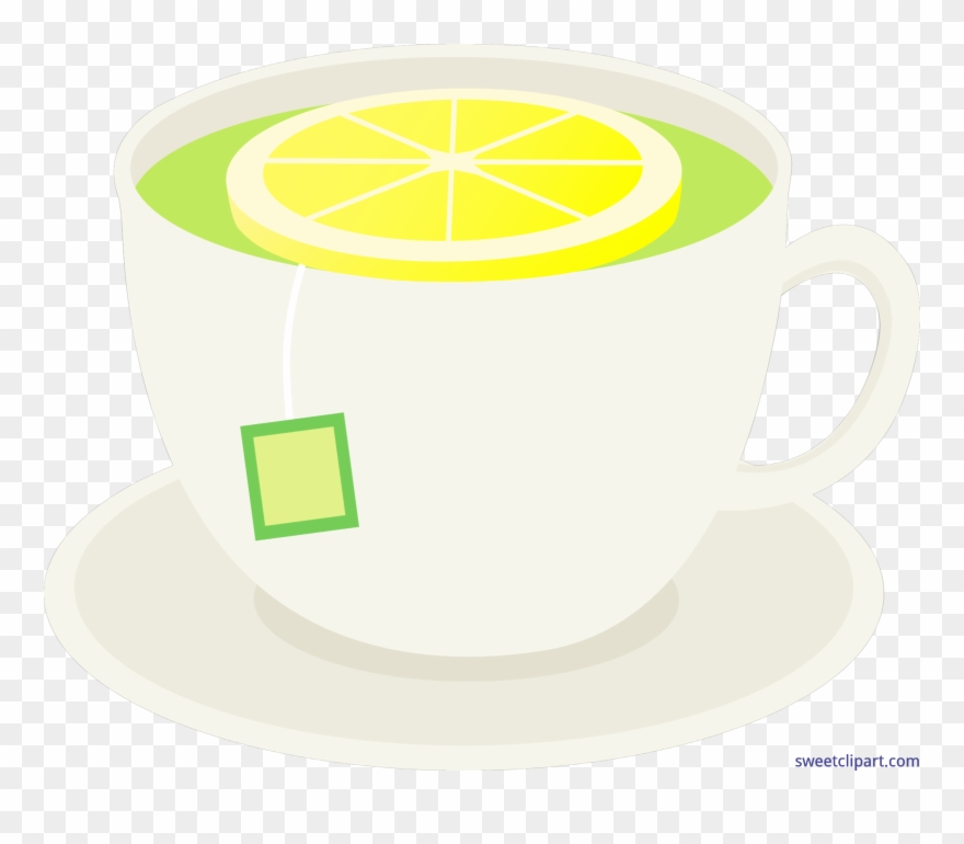 Clip Art Black And White Stock Cup Of Green Tea With - Lemon Tea Clip Art - Png Download