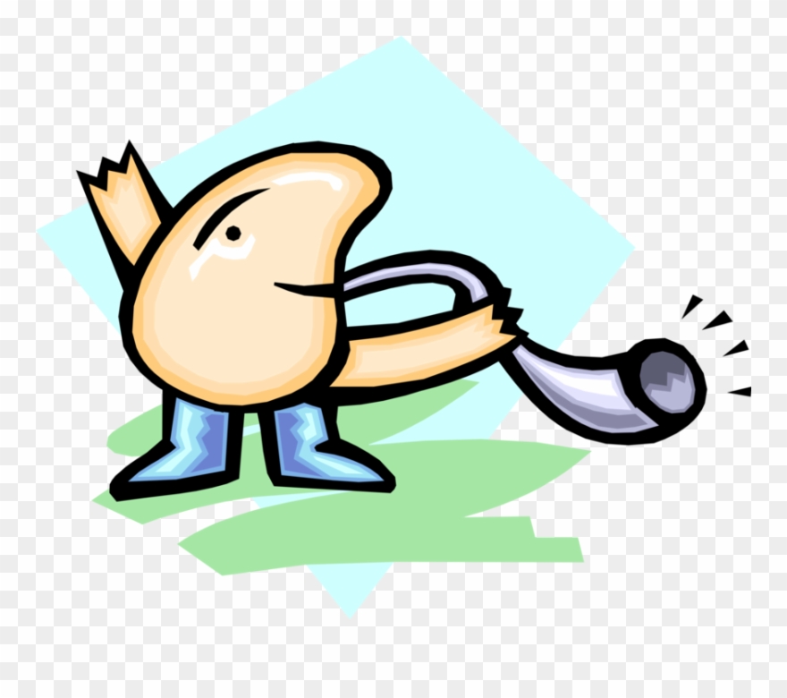 Vector Illustration Of Horn Blower Blows His Shofar Clipart