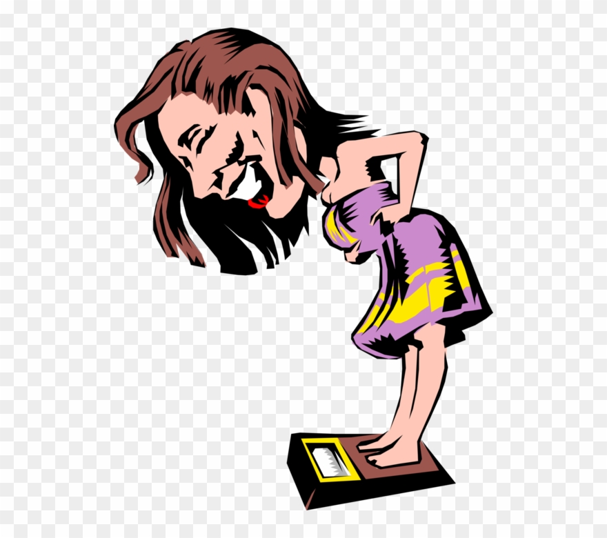 Vector Illustration Of Woman On Weight Scales Happy Clipart