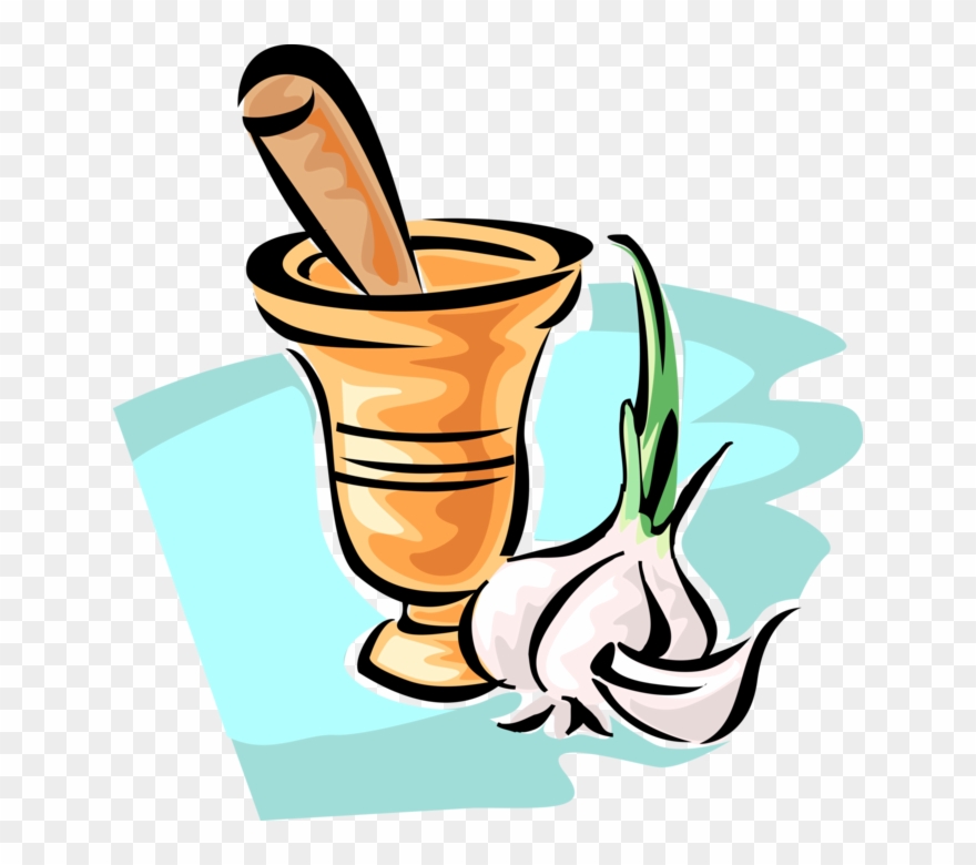 Vector Illustration Of Mortar And Pestle Prepare Ingredients Clipart
