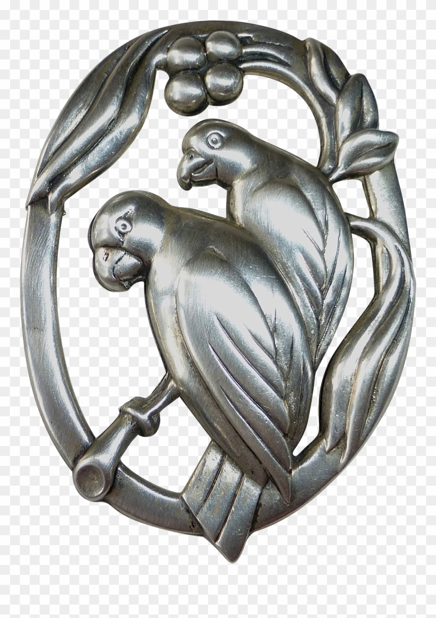 Coro Norseland Sterling Parrots On A Branch Bird Pin Clipart