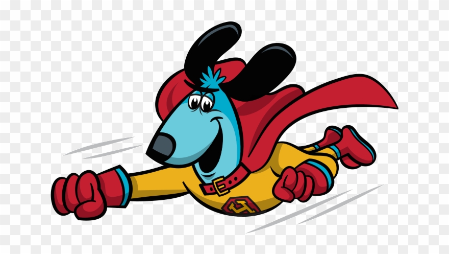 Illustration Of A Dog In Superhero Costume Flying Through Clipart