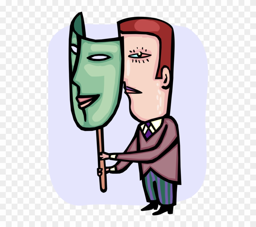 Vector Illustration Of Two Faced Hypocritical Or Double Clipart