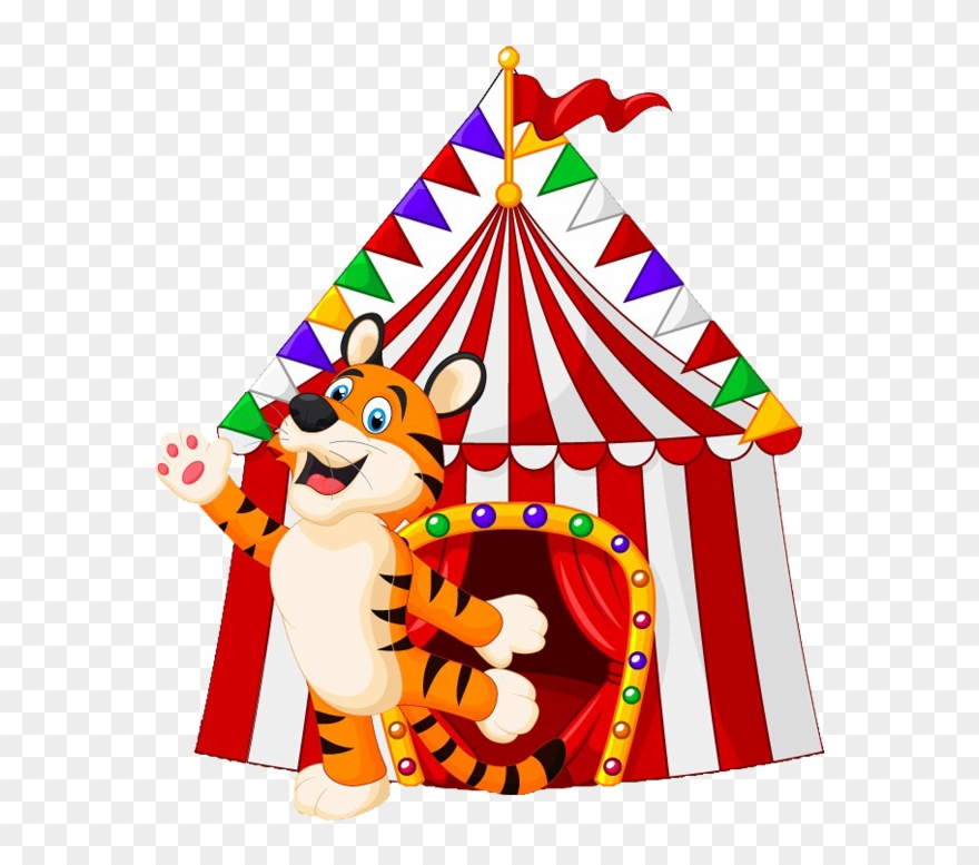 卡通手绘马戏团帐篷和老虎 Clipart