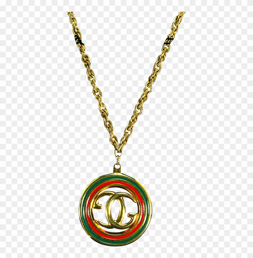 G Gucci Signed Italy Enamel Pendant Necklace Gold Chains Clipart