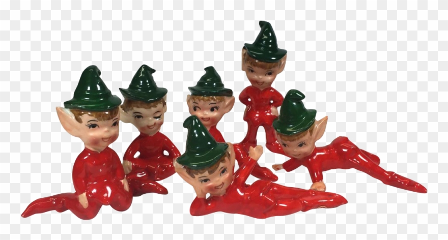 Complete Set Playful Vintage Ceramic Christmas Pixie Clipart