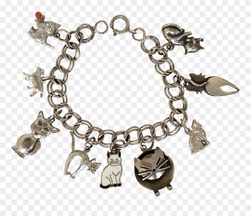 Vintage Sterling Silver Cat Charm Bracelet Clipart