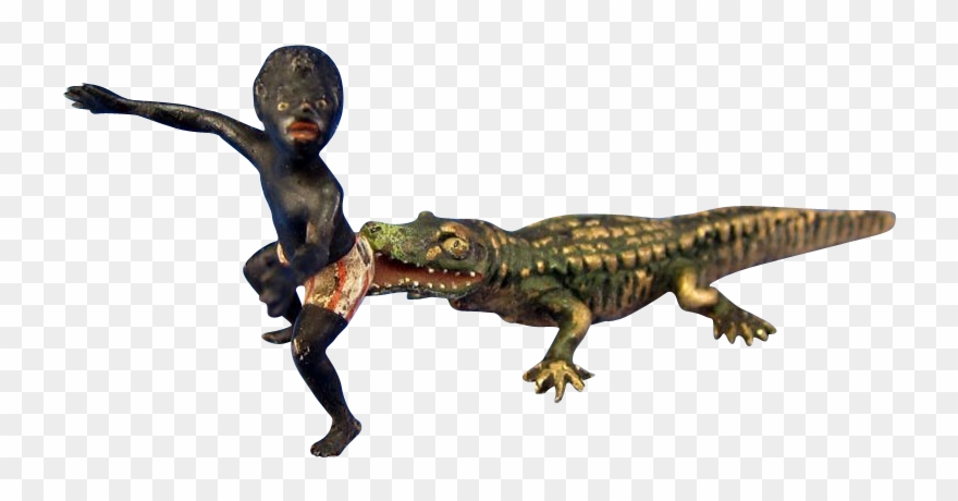 Antique Vienna Bronze Cold Painted Black Boy And Alligator Clipart