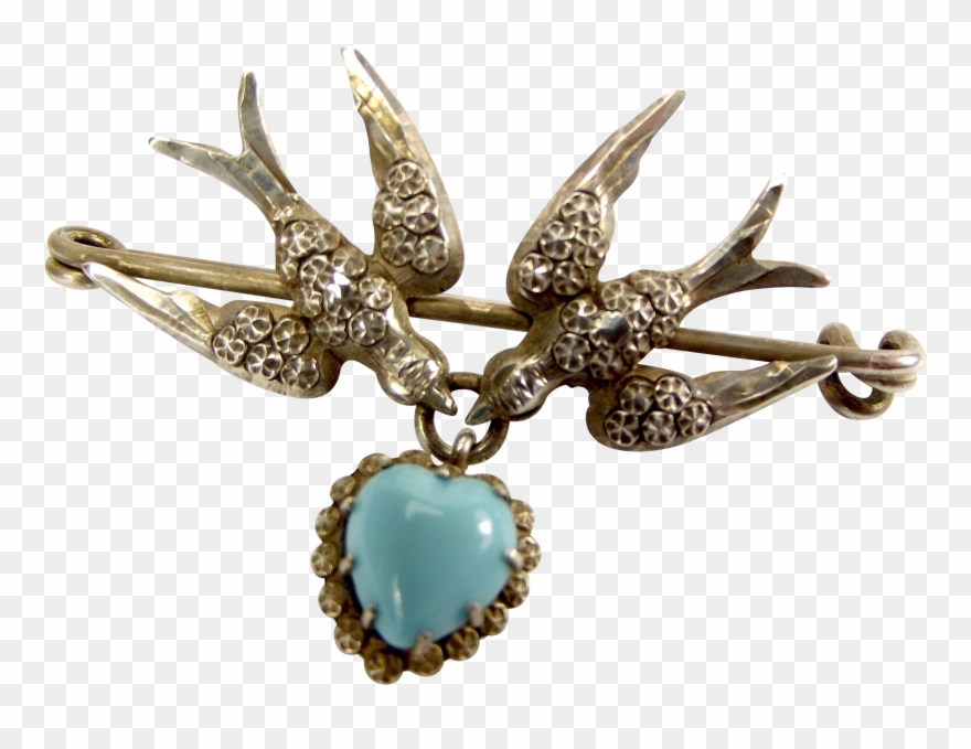 Antique Victorian Silver 2 Swallow Turquoise Col Clipart
