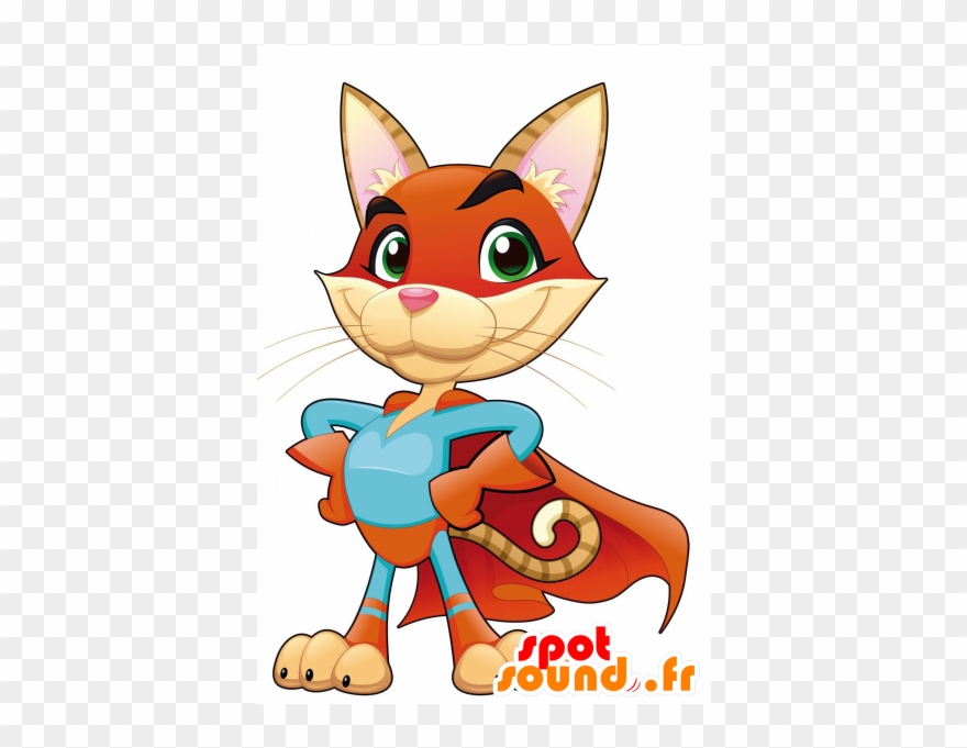 Beige And Pink Cat Mascot In Superhero Costume Clipart