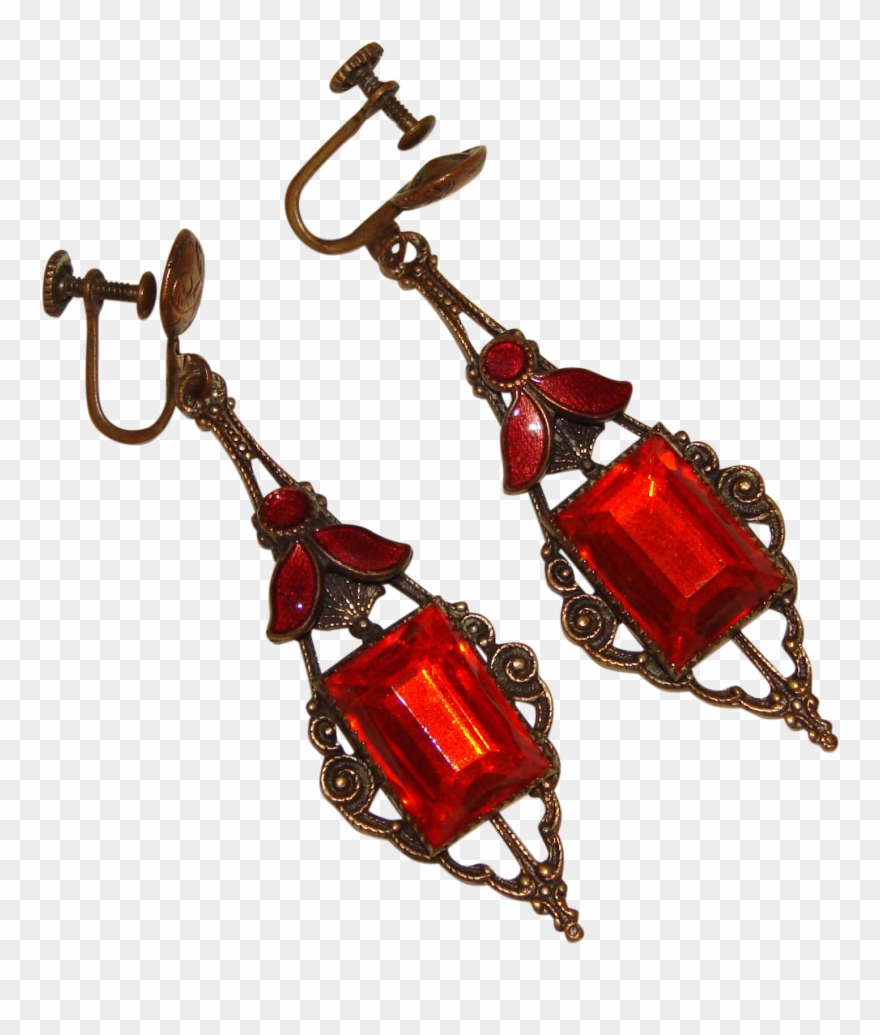 Fabulous Art Deco Orange Red Glass Enameled Dangle Clipart