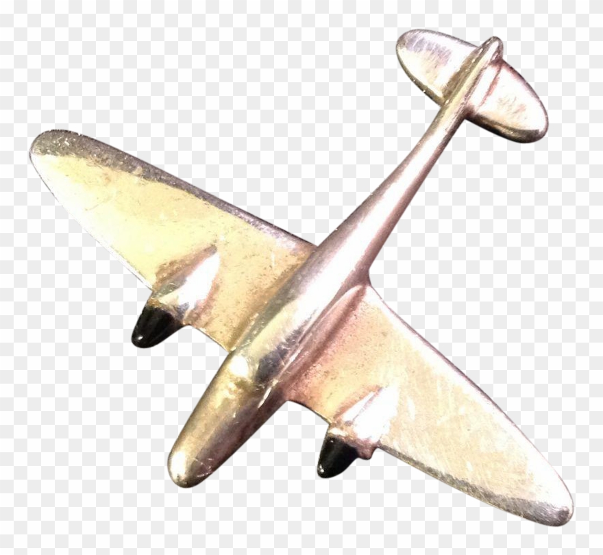 Vintage Sterling Silver And Onyx Airplane Pin Clipart