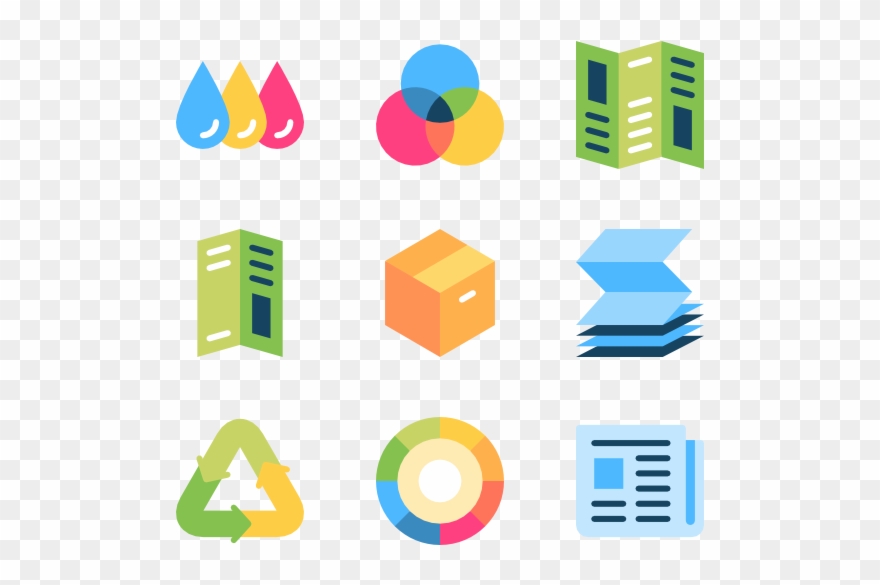 Printing Press Icons Set Clipart