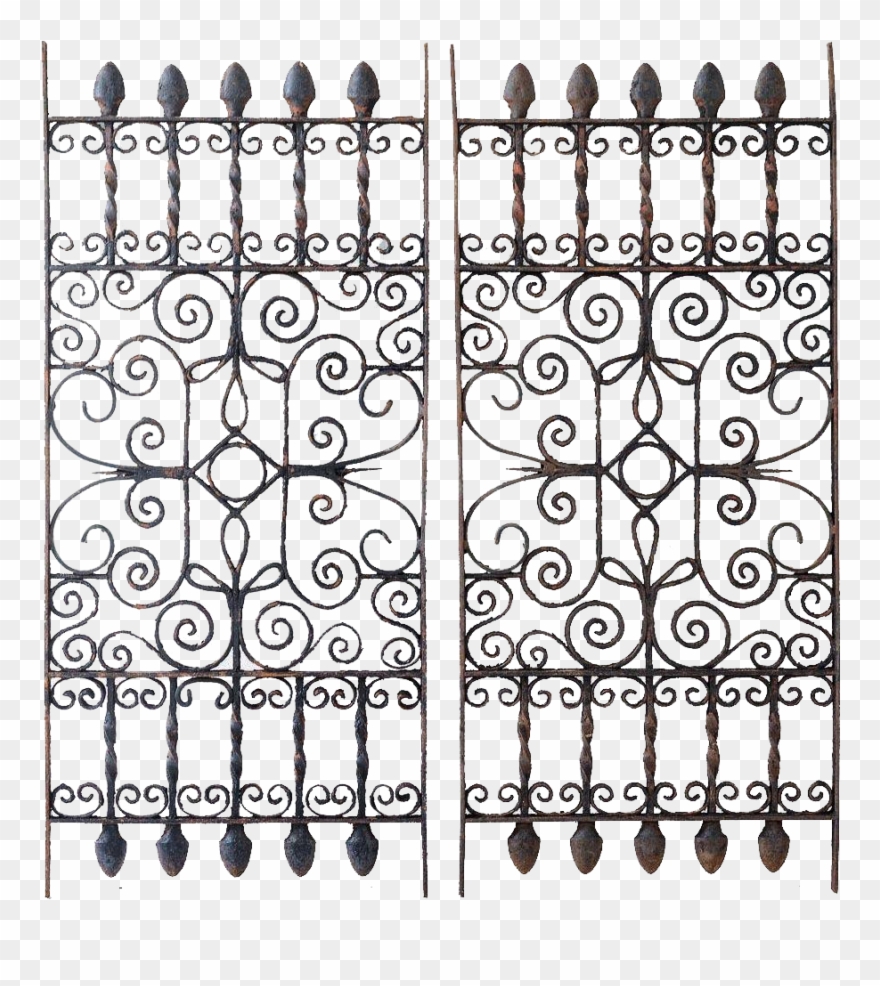 Architectural Salvage Wrought Iron Panels Pair C Clipart