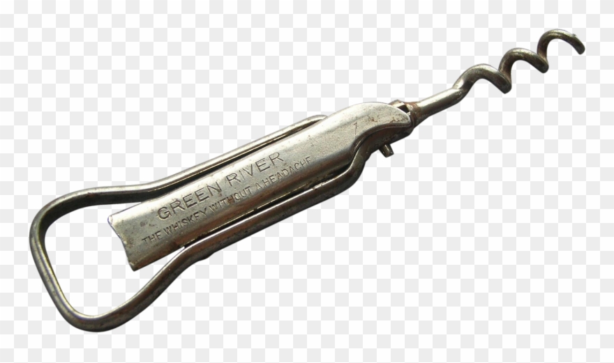 Vintage Green River Whiskey Advertising Corkscrew Bottle Clipart