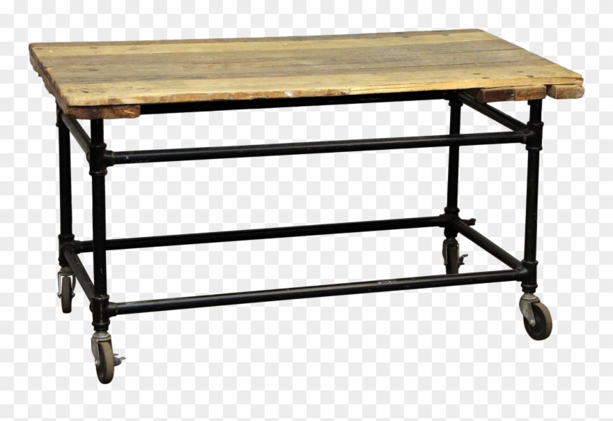 Rustic Work Table Wheels Chairish Trestle Folding Puzzle Clipart