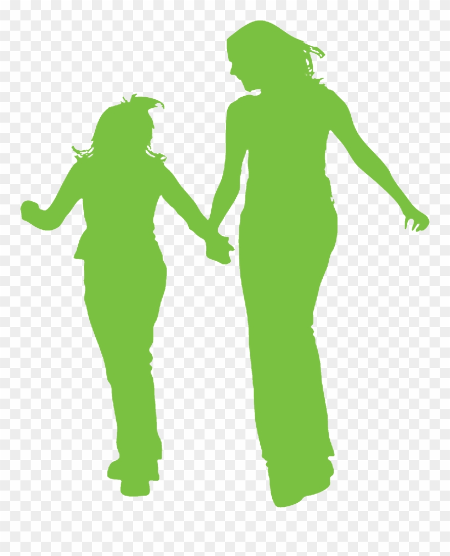 Silhouette Of Mother And Daughter Walking And Talking Clipart