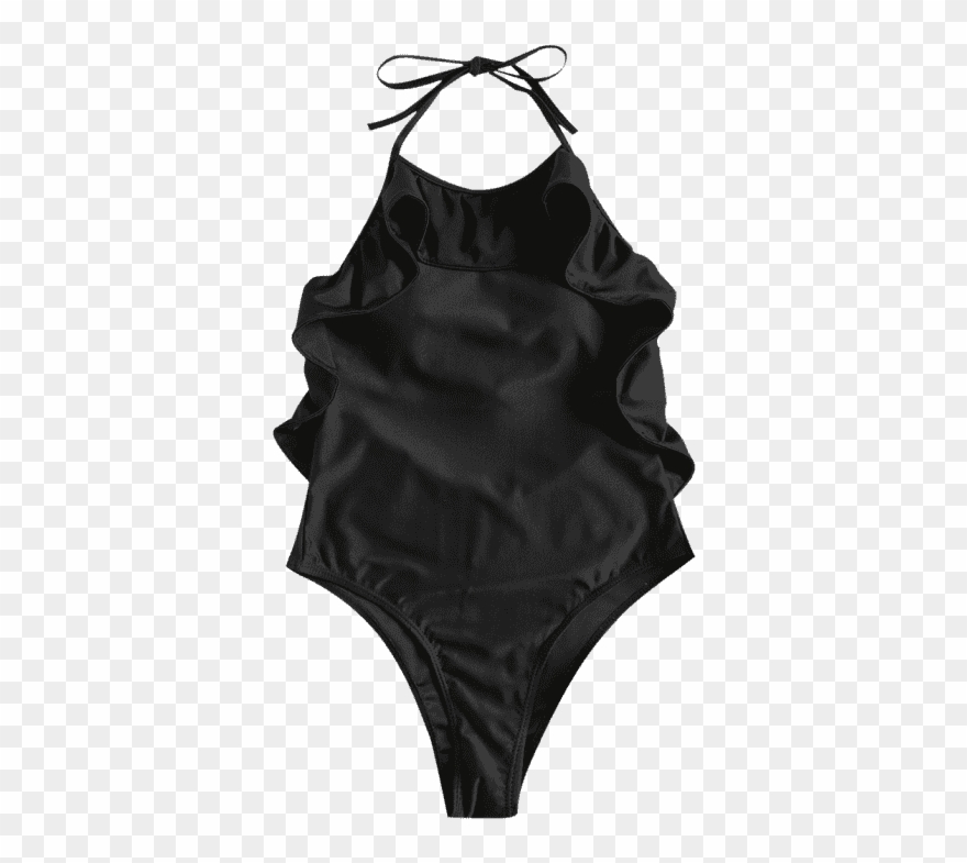 Flounce High Neck Swimsuit Black Onepieces L Style Clipart