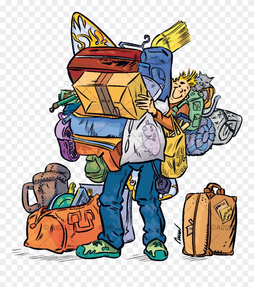 Un Homme Est Surchargé Par Tous Les Objets Qu'il Déménage Clipart