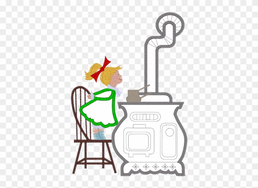 Stove Girl On Chair Cooking Applique Clipart