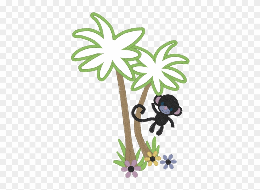 Wild Animals Monkey In A Palm Tree Applique Clipart