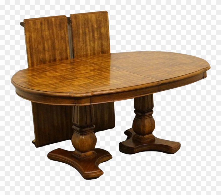 French Country Fruitwood Double Pedestal Parquet Top Clipart