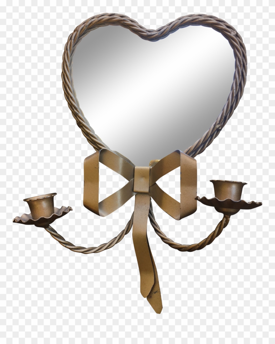 Hollywood Regency Brass Heart Shaped Mirror & Candleholder Clipart