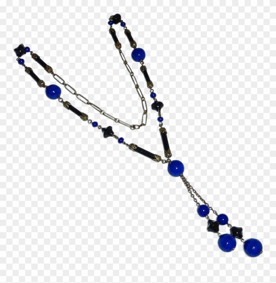 Art Deco Flapper Necklace W Cobalt Blue & Black Glass Clipart