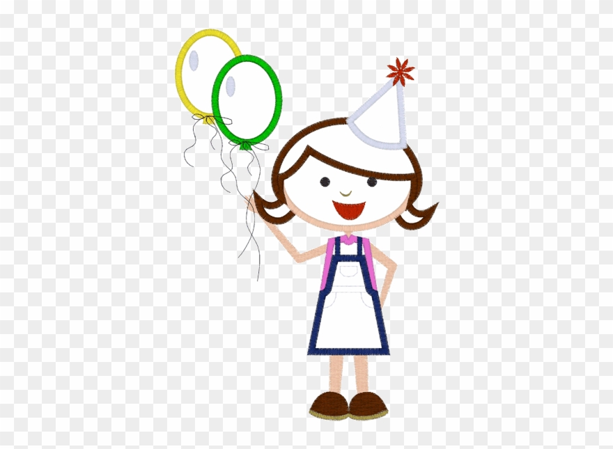 Kids & Balloons Birthday Girl Applique Clipart