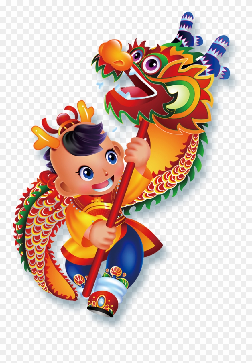 Dragon Dance Lion Dance Chinese New Year Cartoon Illustration - Lion Dance Clipart Free - Png Download