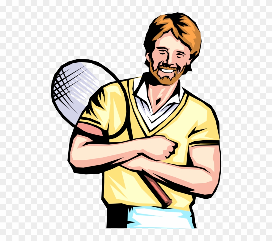 Vector Illustration Of Tennis Player With Racket Or - Cartoon Clipart