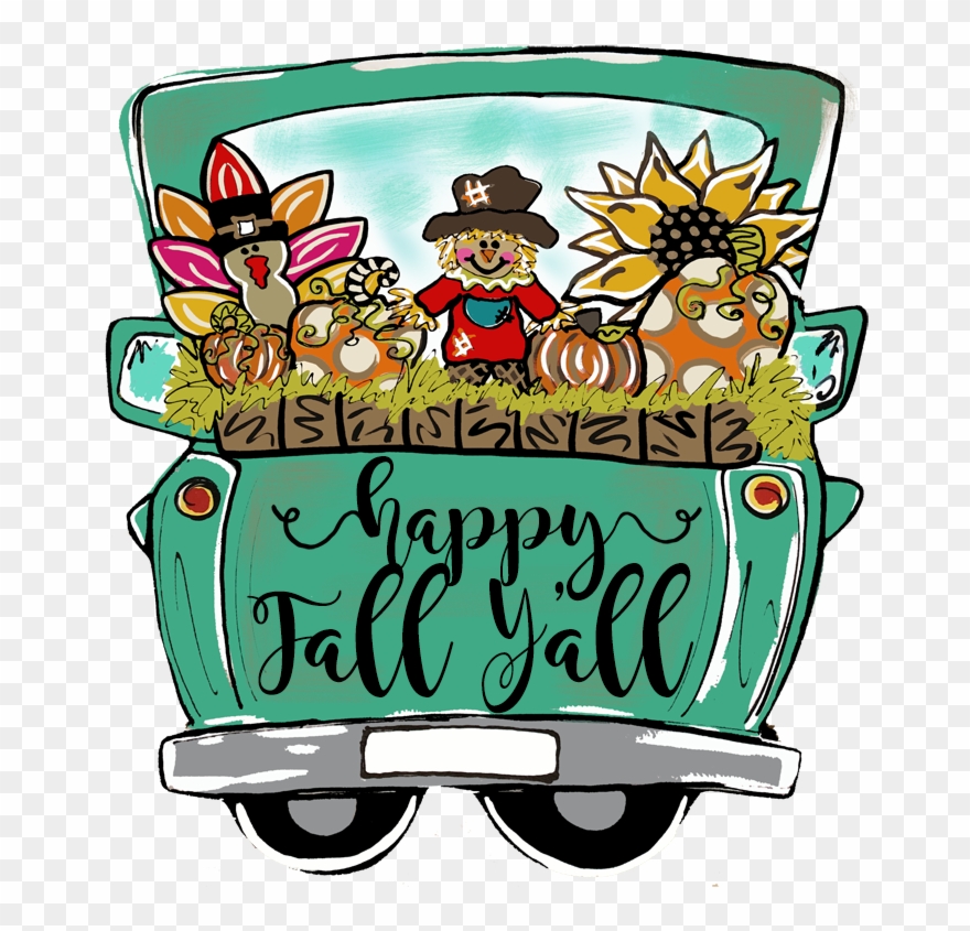 Fall Truck Pumpkin Door Hanger - Fall Truck Wood Door Hangers Clipart