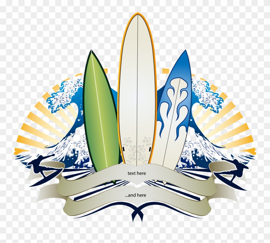 Big Wave Surfing Banner Surfboard Clipart