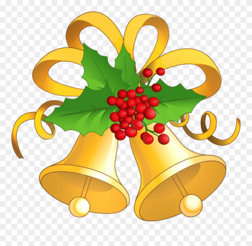 Free Png Transparent Christmas Gold Bells With Mistletoe Clipart